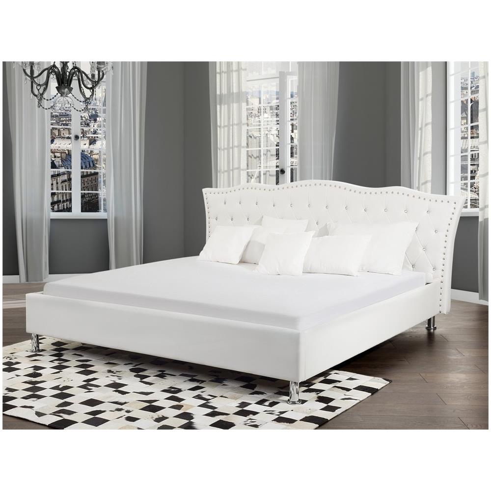 Letto Matrimoniale Con Contenitore In Pelle Sintetica Bianca 180x200cm Metz - Foto 2