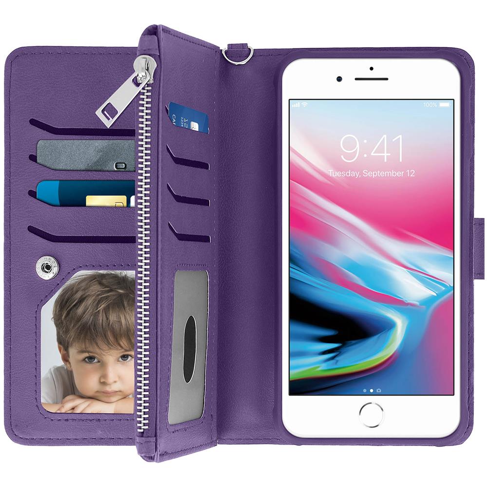 Custodia Iphone 6 Plus / 6s Plus / 7 Plus / 8 Plus Portafoglio Cover Amovibile - Viola - Foto 1