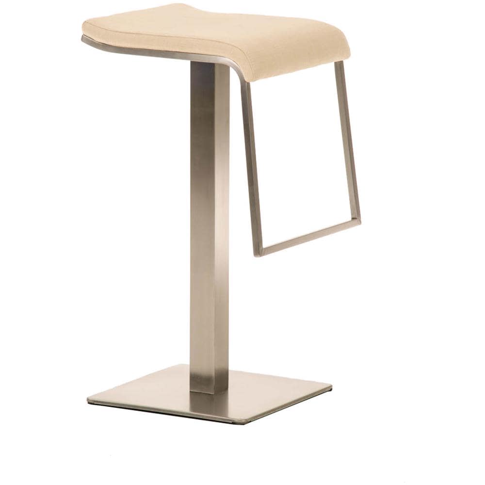 Sgabello Bar Lameng In Tessuto E Acciaio Inox I Sgabello Design Con Antigraffio I Sgabello Bancone Con Poggiapiedi Alt. 78 CM Crema - Foto 1