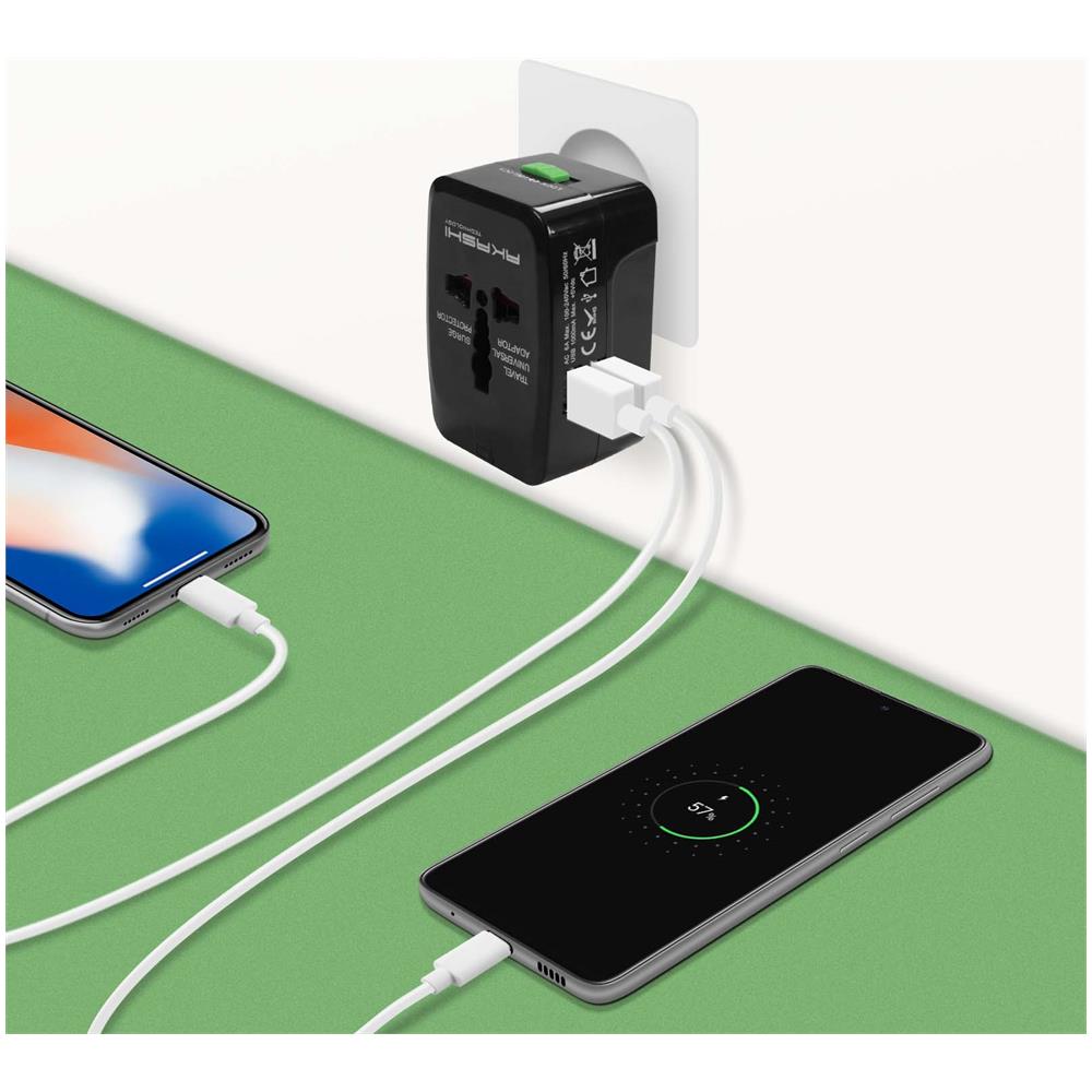 Adattatore Viaggio 2 Usb Presa Internazionale Uk, Usa, Aus, Nz, Eu, Nero - Foto 2
