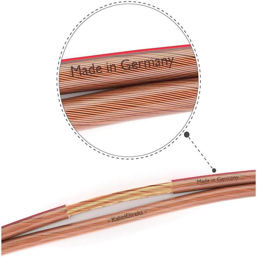 Stereo Rame Puro Audio Speaker Wire Cable - Made In Germany - 2x2.5mm - 15m - (per Hifi Altoparlanti E Surround Sound Systems Rame Puro Con Polarit)  - Foto 4