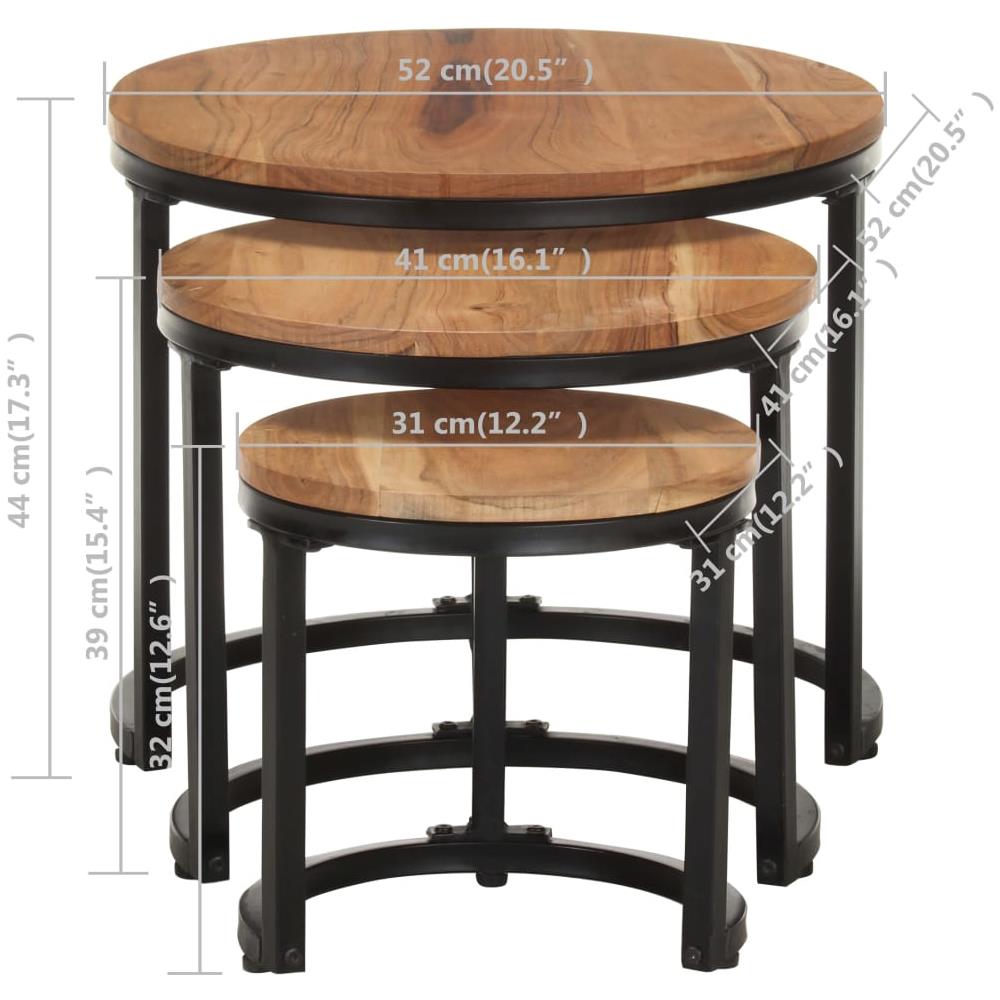 Tavolini Laterali 3 Pz In Legno Massello Di Acacia - Foto 11