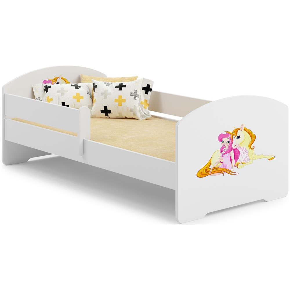 Luk 160x80 Letto Per Bambino Con Ringhiera + Materasso E Giroletto Princess With Unicorn - Foto 1