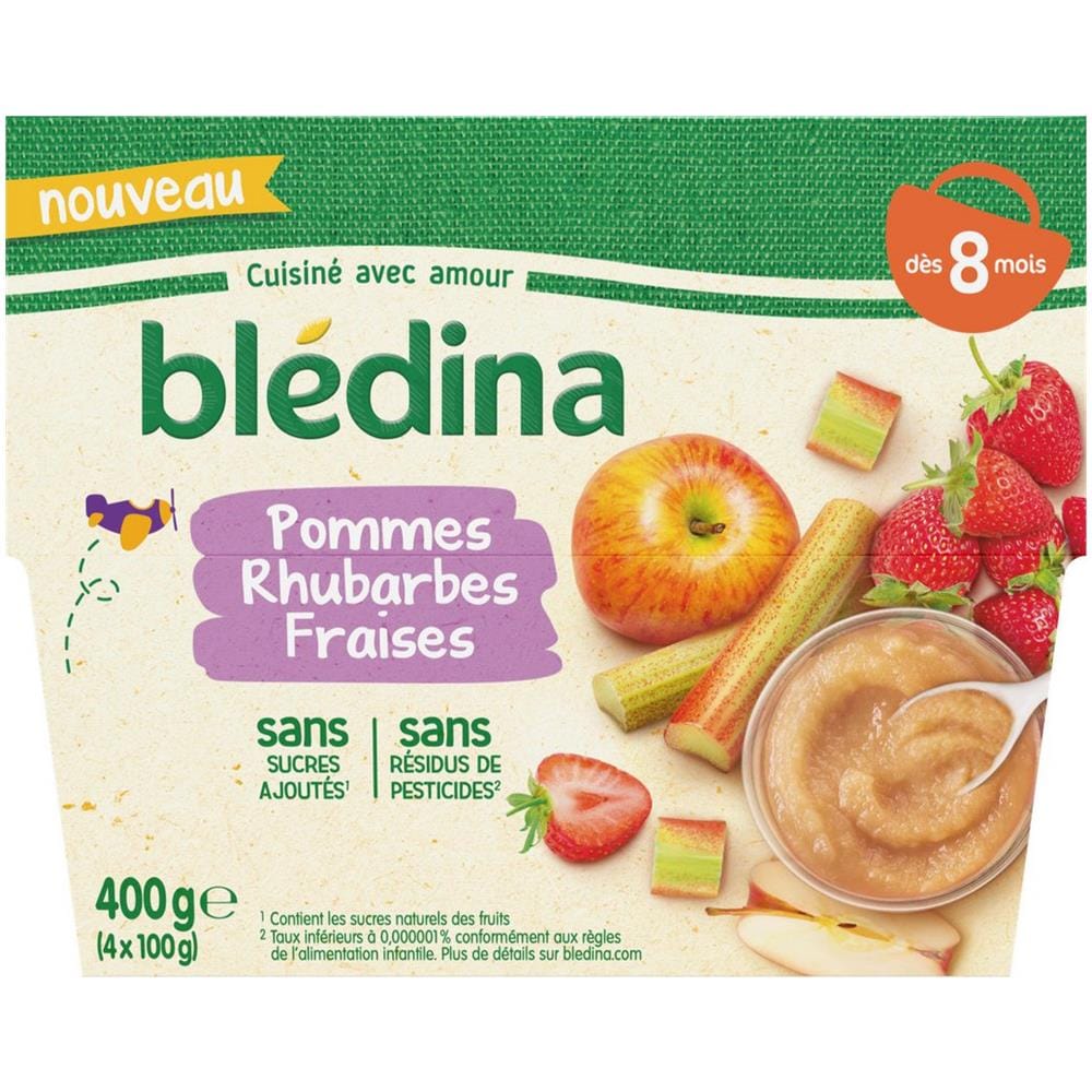 Dessert Pour Bébé Dès 8 Mois Compote De Rhubarbes & Fraises S / s Ajoutés - Foto 1
