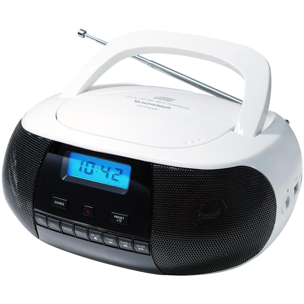 RADIO CD SUNSTECH CRUSM400WT WHITE - 2*1W RMS - CD / R / RW / MP3 / WMA - FM - USB / AUX-IN - PANTALLA LCD - Foto 1
