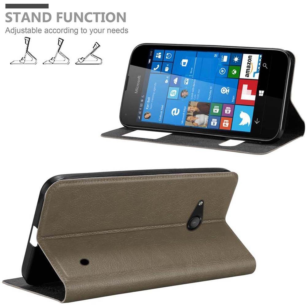 Custodia Compatibile Con Nokia Lumia 550 In Bruno Pietra - Coperchio Protettivo Con Chiusura Magnetica, Funzione Stand E 2 Finestre Di Visualizzazione - Foto 2