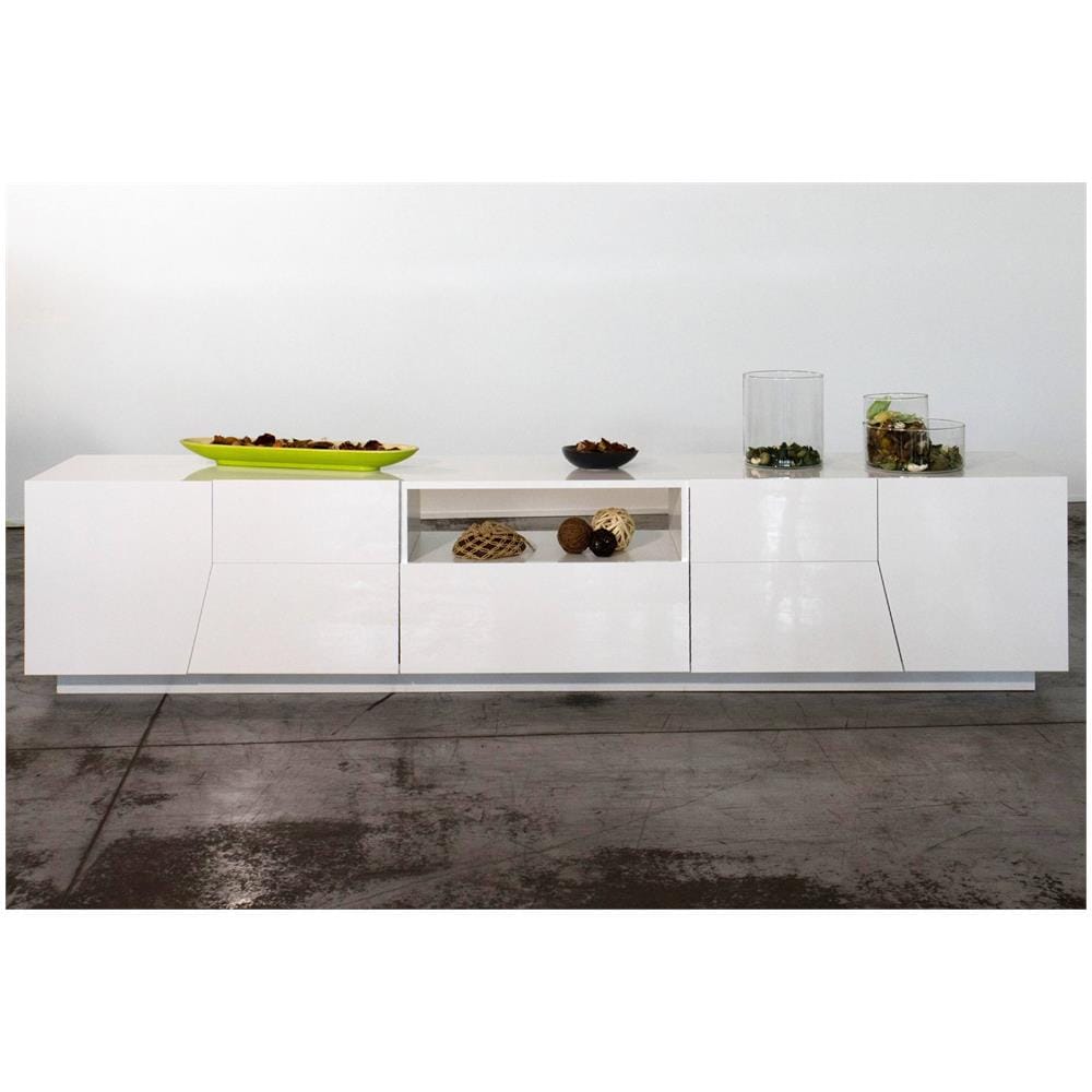 Mobile Porta Tv Jacopo, Credenza Bassa Da Soggiorno, Base Porta Tv, 100% Made In Italy, Cm 220x43h46, Bianco Lucido - Foto 4