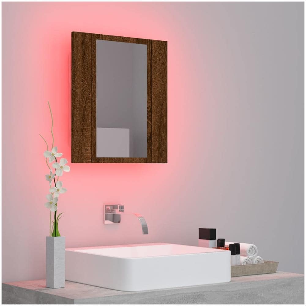 Mobile Bagno Specchio Led Rovere Marrone 40x12x45cm Multistrato - Foto 3