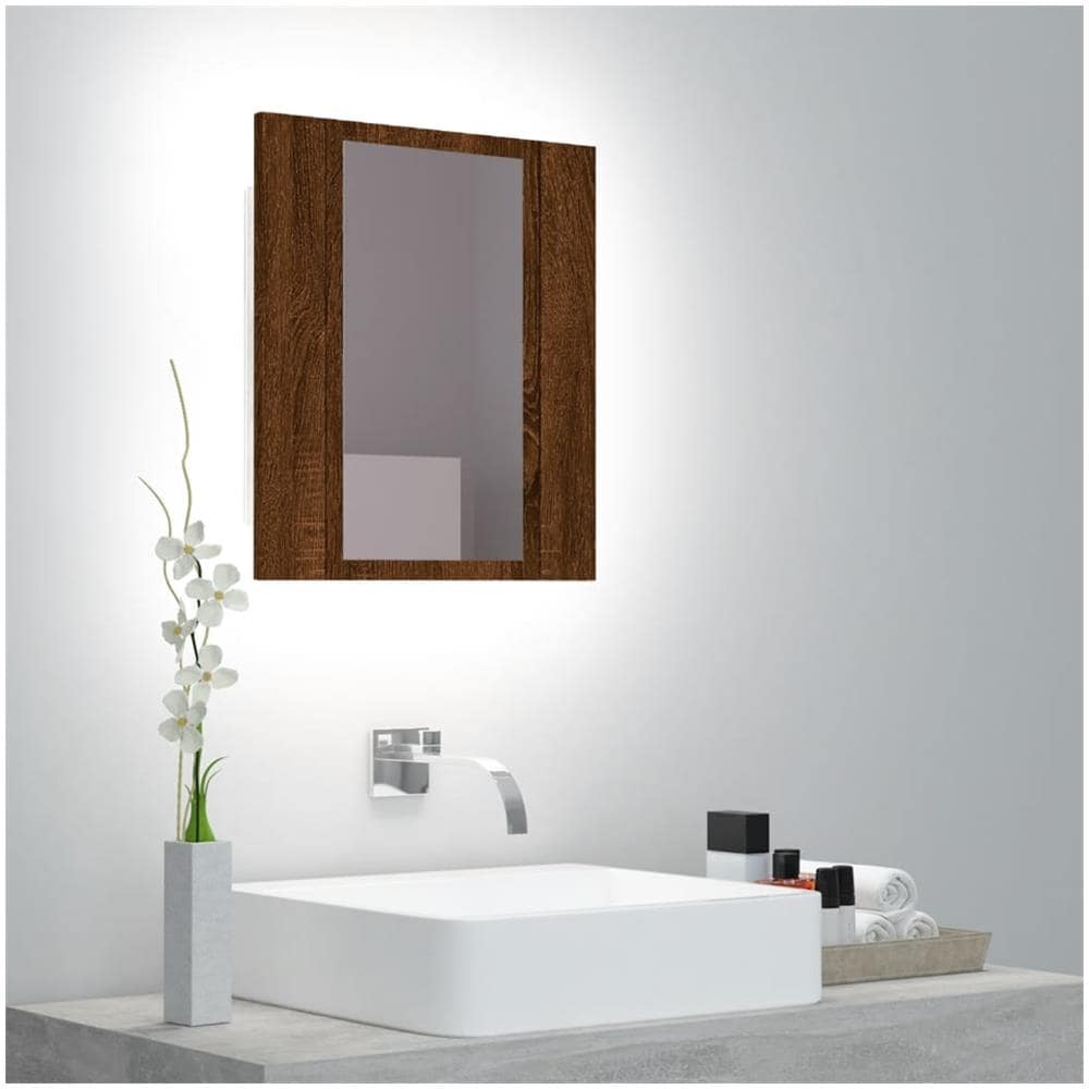 Mobile Bagno Specchio Led Rovere Marrone 40x12x45cm Multistrato - Foto 1