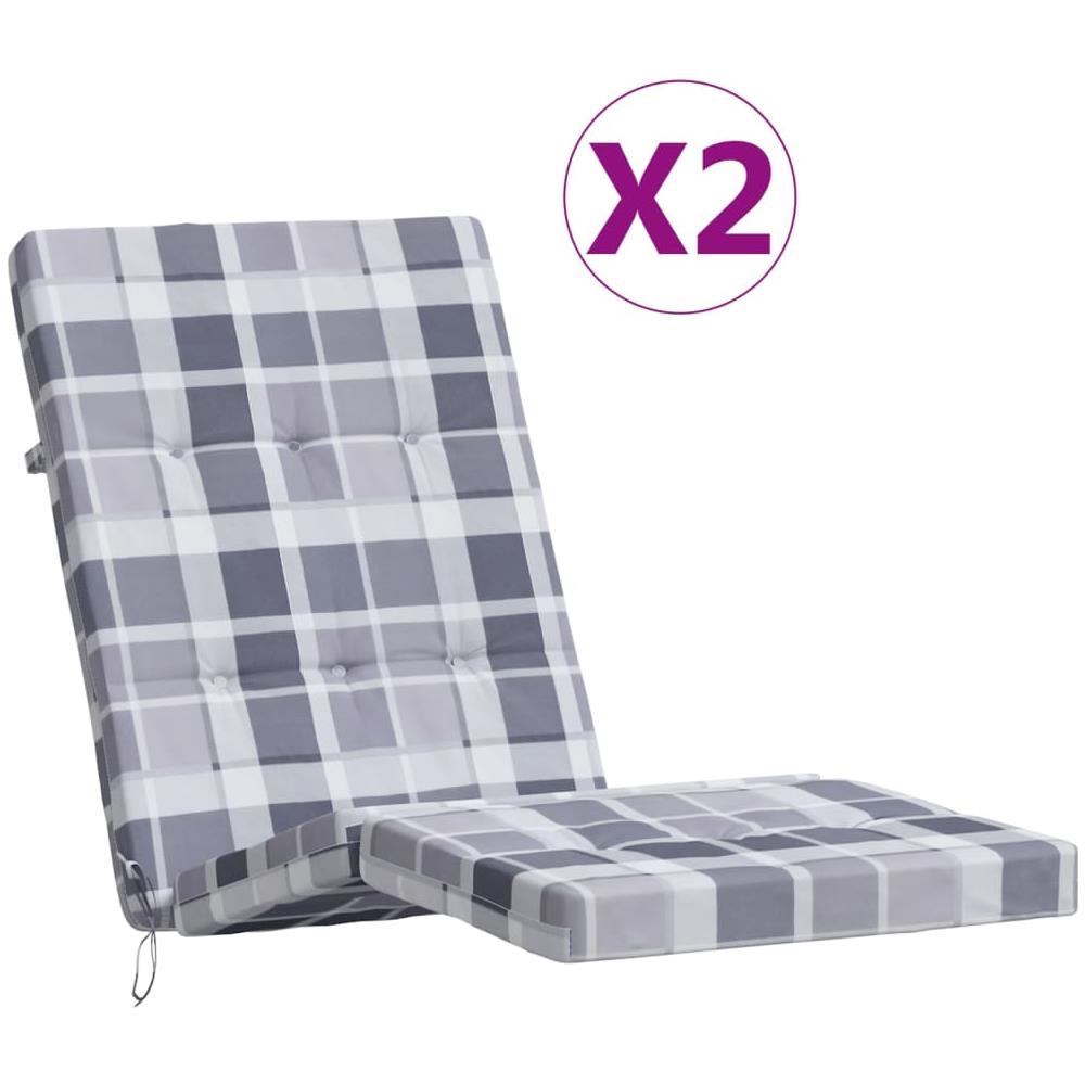 Cuscini Sedia Sdraio 2pz Motivo Quadri Grigio In Tessuto Oxford - Foto 2