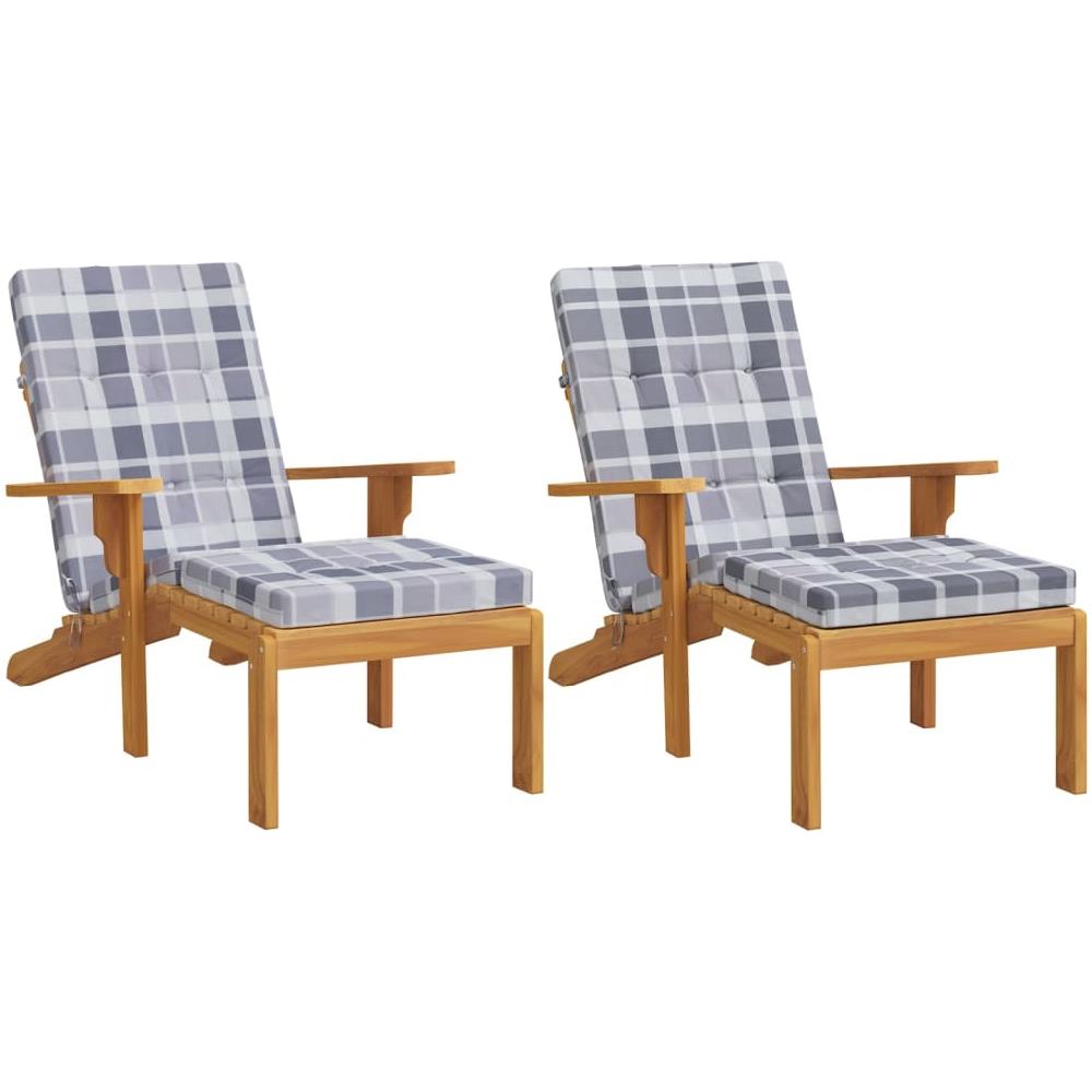 Cuscini Sedia Sdraio 2pz Motivo Quadri Grigio In Tessuto Oxford - Foto 3