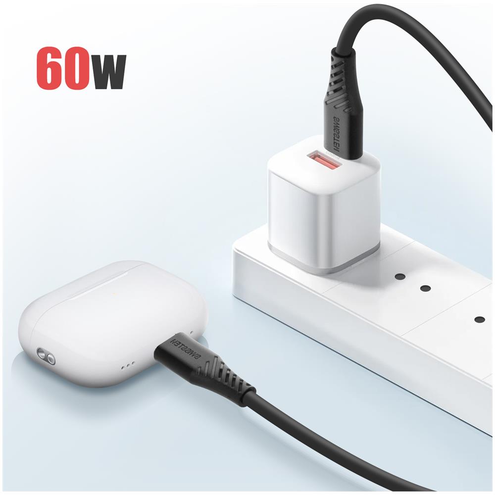 Cavo Lightning Silicone 1 Metro E 50 Carica Rapida 60w Spina Usb-c Swissten Nero - Foto 2