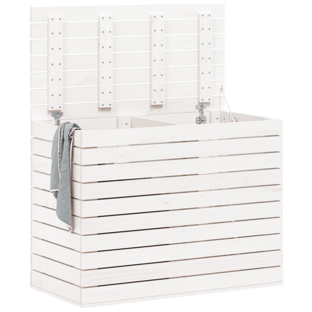 Cesto Per Bucato Bianco 88,5x44x66 Cm Legno Massello Pino - Foto 3