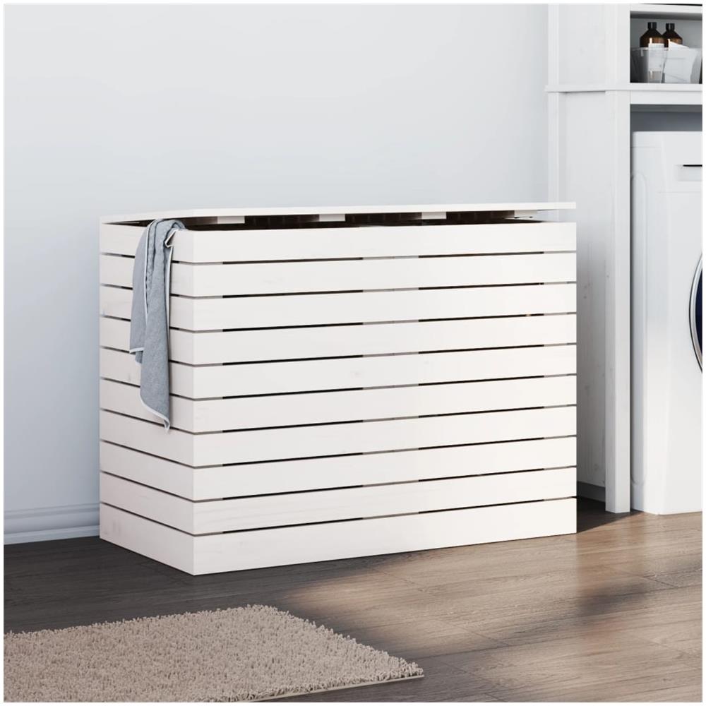 Cesto Per Bucato Bianco 88,5x44x66 Cm Legno Massello Pino - Foto 1