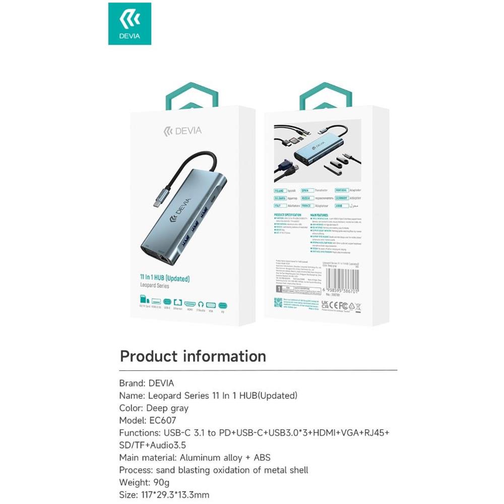 Leopard 11 In 1 HUB USB-C 3.1 to PD+USB-C+USB3.0*3+HDMI+VGA+RJ45+SD /TF+Audio3.5 - Foto 3