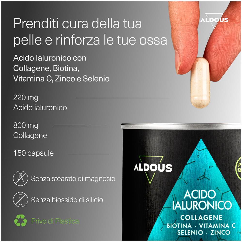 Collagene + Acido ialuronico, Vitamina C, Biotina, Zinco, Selenio Aldous | 150 capsule - Foto 2
