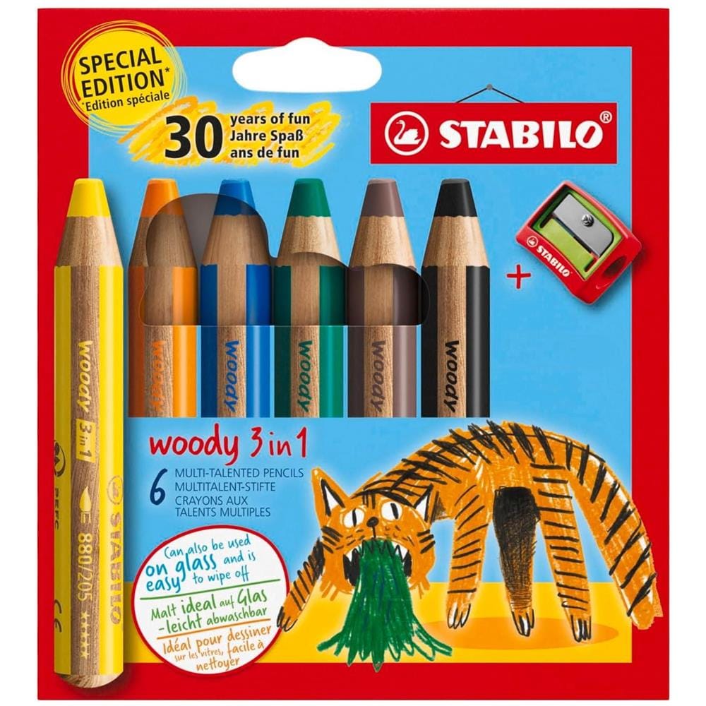 woody 3 in 1 - Matita colorata Multi-Funzione - 30 Years Edition - Tigre - Astuccio da 6 - con Temperino - Foto 1