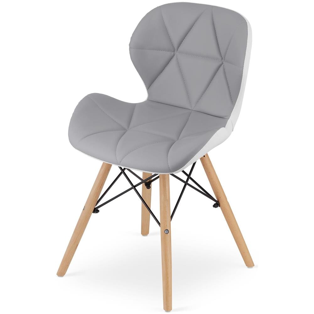 Sedia WAKO Ecopelle Grigio Bianco Faggio x2 - Foto 7