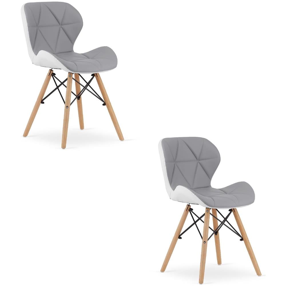 Sedia WAKO Ecopelle Grigio Bianco Faggio x2 - Foto 1