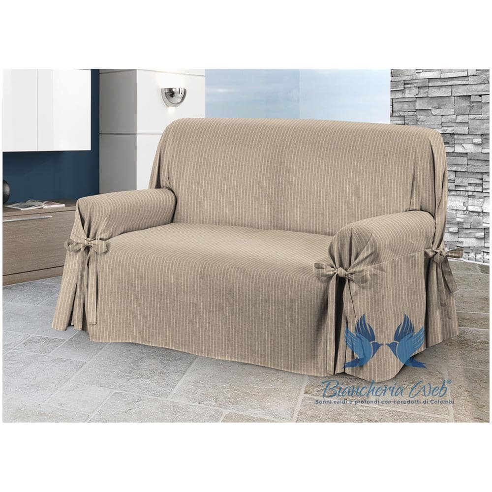 Copridivano Fodera Telo Protezione Divano Con Laccetti Fiocco Disegno Lord 3 Posti Tortora - Foto 1