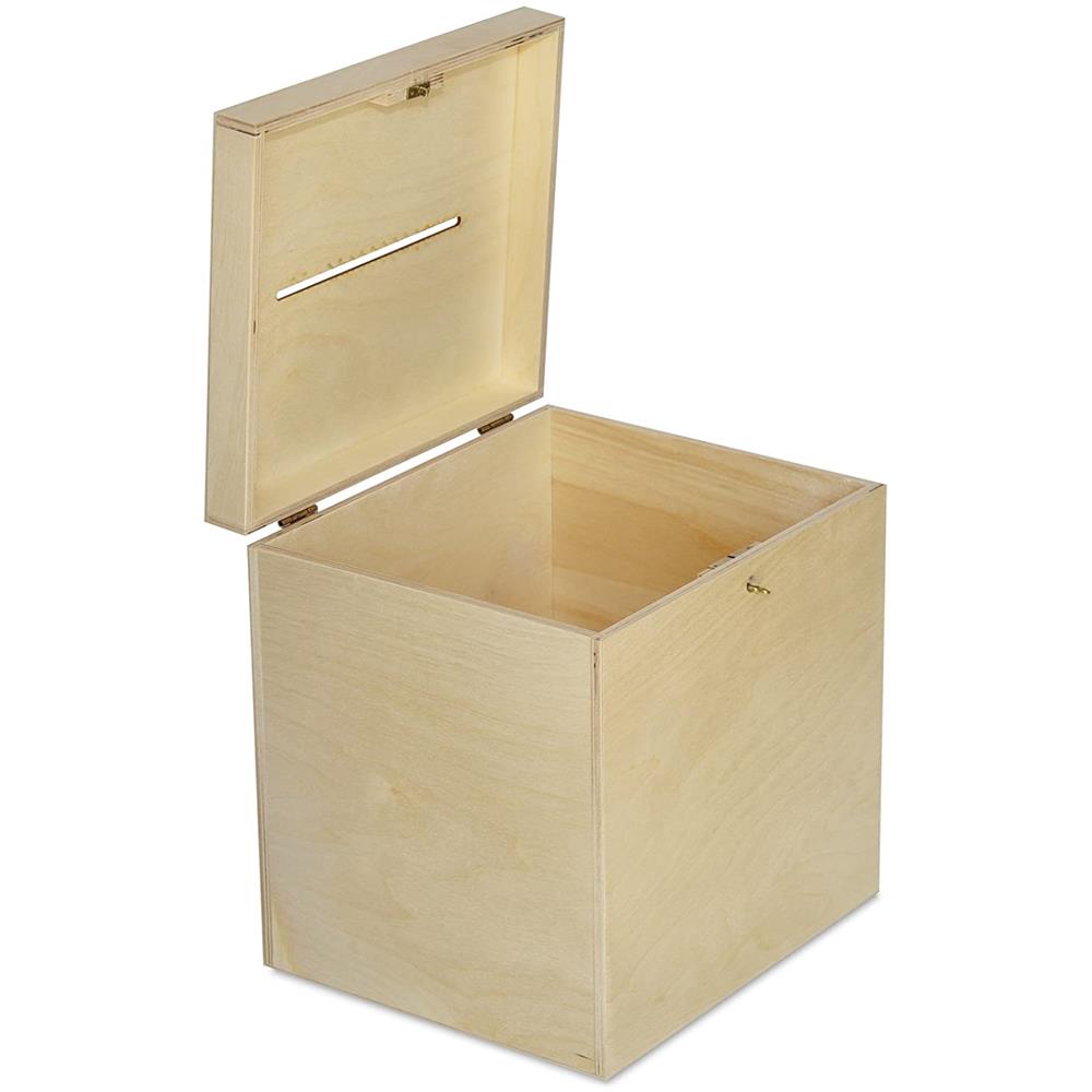 Scatola Porta Buste Legno, Matrimonio | 29 X 25 X 30 Cm | Grande Scatola Con Serratura Chiave Coperchio | Cassetta Conteniore Portaoggetti Portagiochi Cofanetto | Perfetta Per Decoupage - Foto 1