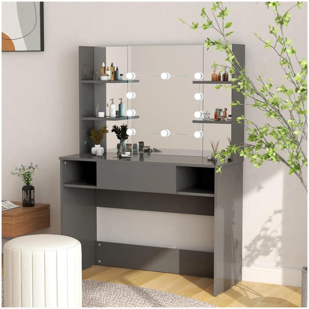 Toeletta Con Luci Led 100x40x135 Cm In Mdf Grigia - Foto 1