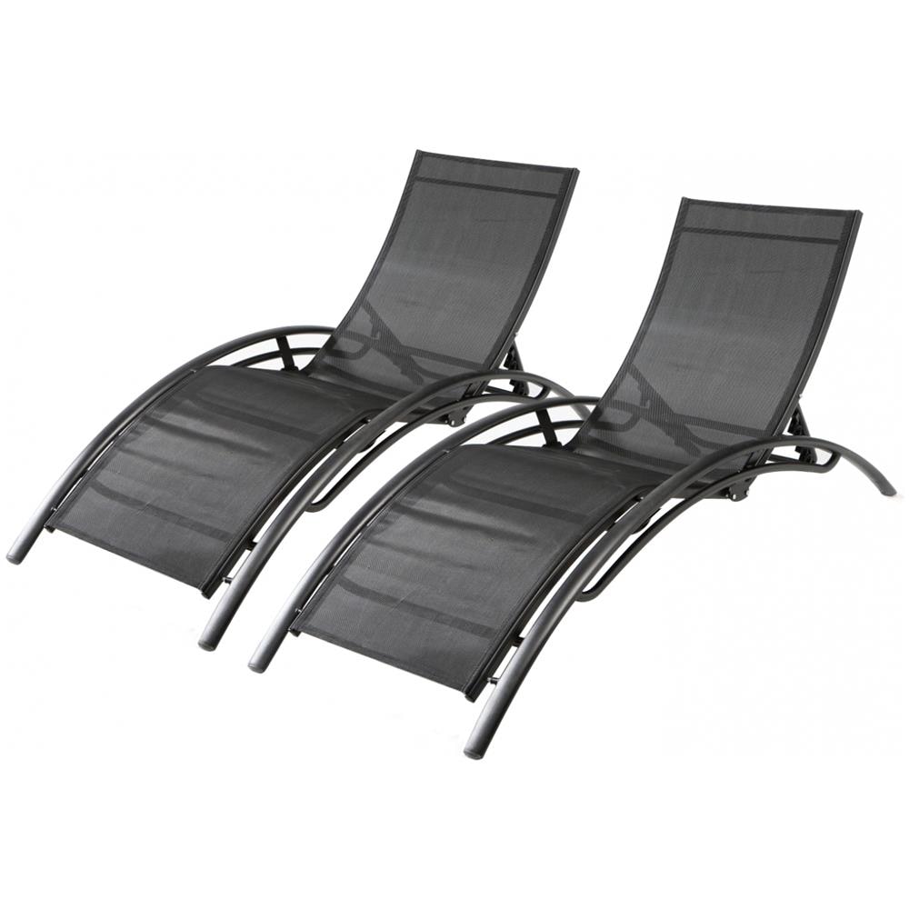 Set Di 2 Sdraio Regolabili In Alluminio E Textilene Nero /nero Bahia - Foto 1