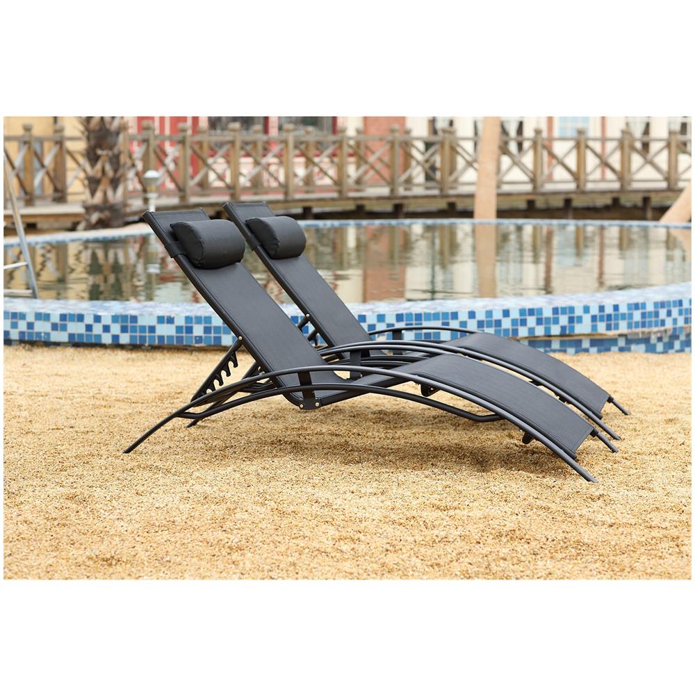 Set Di 2 Sdraio Regolabili In Alluminio E Textilene Nero /nero Bahia - Foto 2