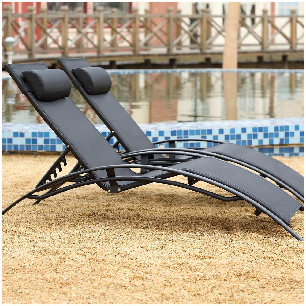 Set Di 2 Sdraio Regolabili In Alluminio E Textilene Nero /nero Bahia - Foto 6