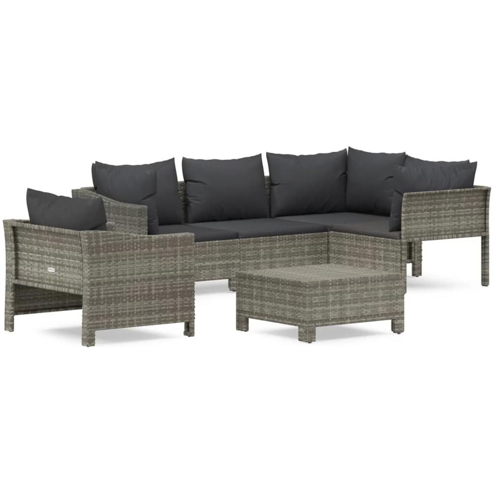 Set Divani da Giardino 6 pz con Cuscini in Polyrattan Grigio - Foto 2