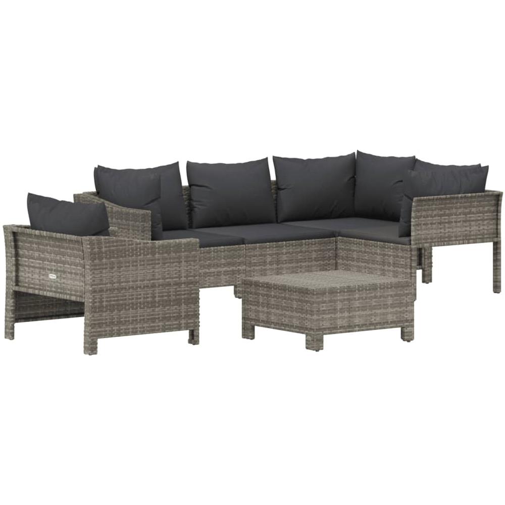 Set Divani da Giardino 6 pz con Cuscini in Polyrattan Grigio - Foto 3