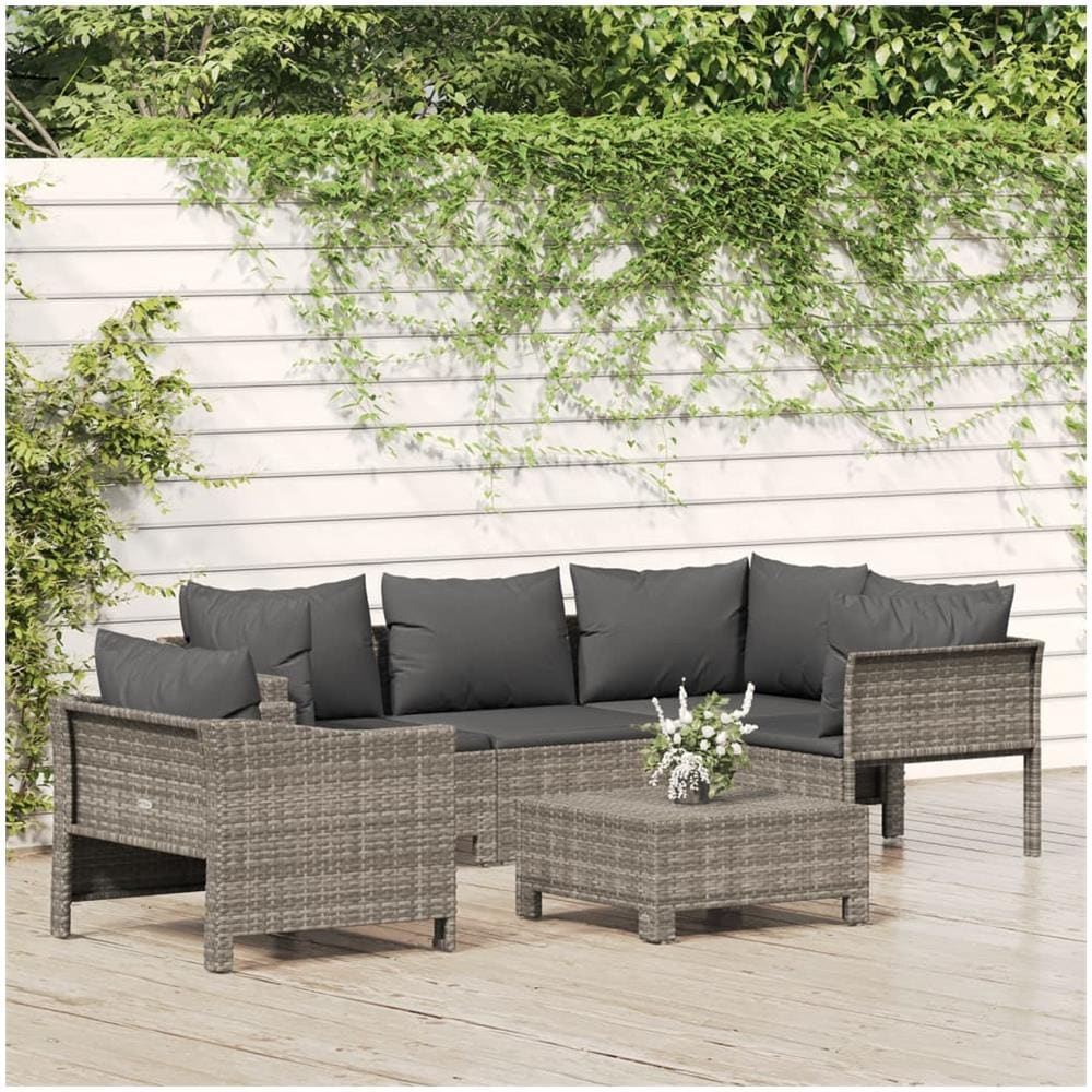 Set Divani da Giardino 6 pz con Cuscini in Polyrattan Grigio - Foto 1
