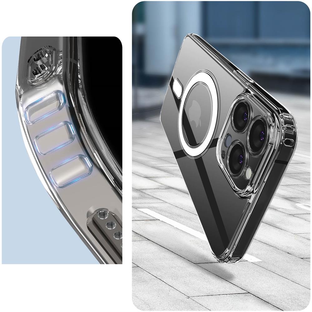 Cover Magsafe Per Iphone 14 Pro Retro Rigido Trasparente Bordo Morbido Antiurto - Foto 2