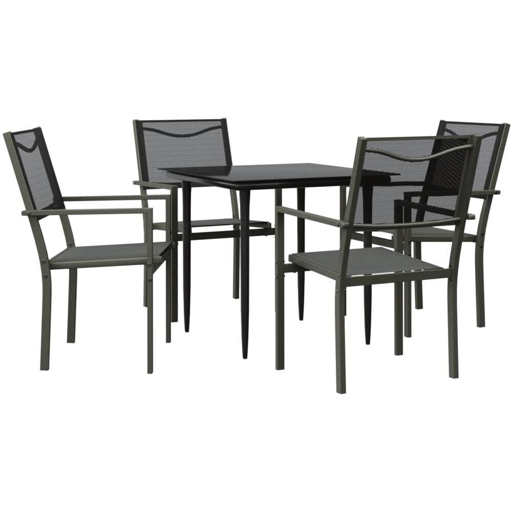 Set Da Pranzo Da Giardino 5 Pz Nero In Acciaio E Textilene - Foto 1