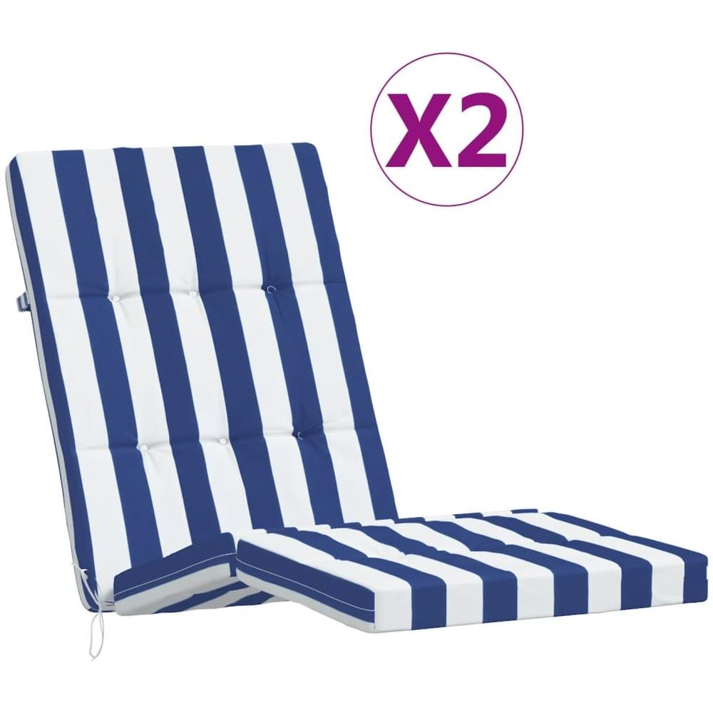 Cuscini Sedia A Sdraio 2pz Strisce Bianche E Blu Tessuto Oxford - Foto 2