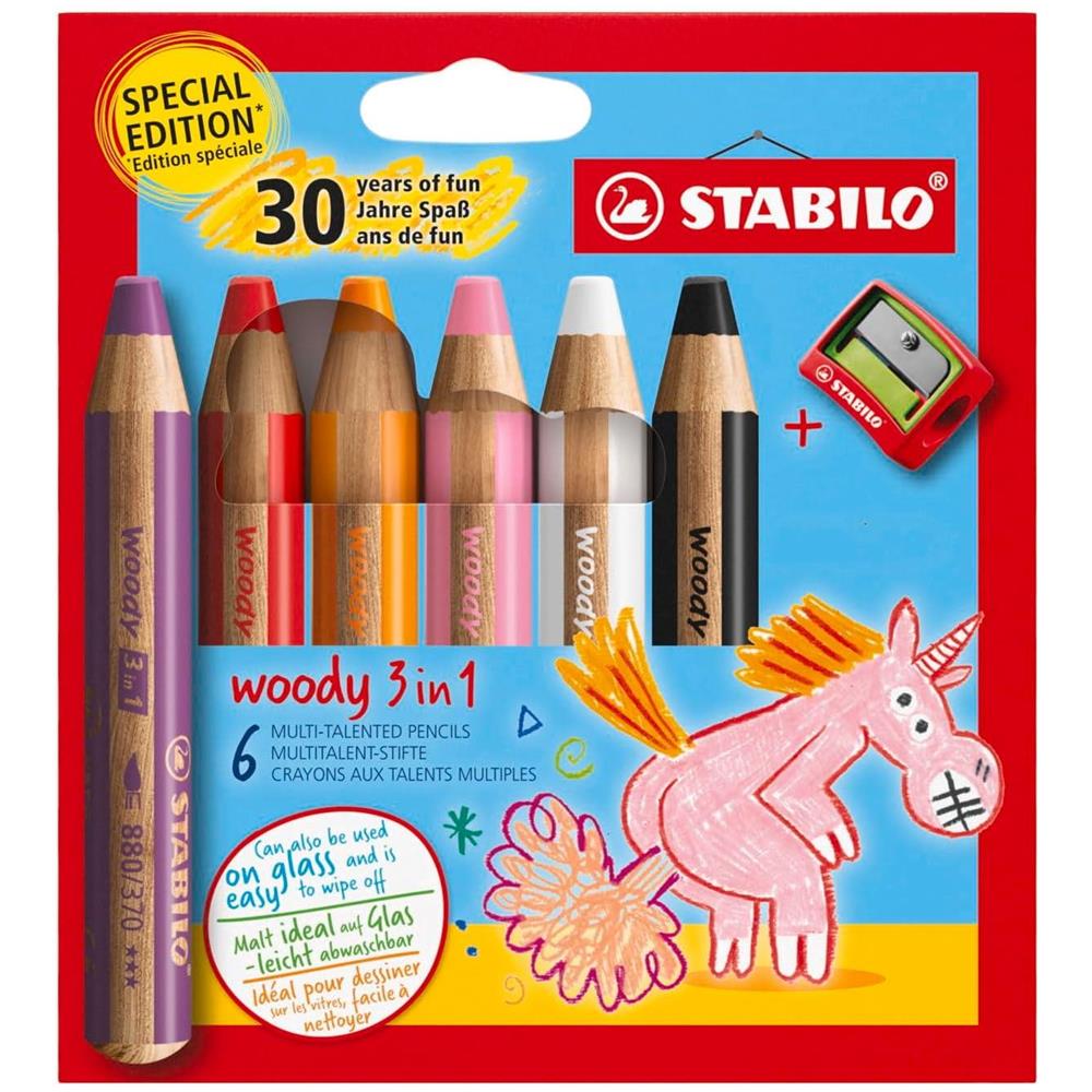 woody 3 in 1 - Matita colorata Multi-Funzione - 30 Years Edition - Unicorno - Astuccio da 6 - con Temperino - Foto 1