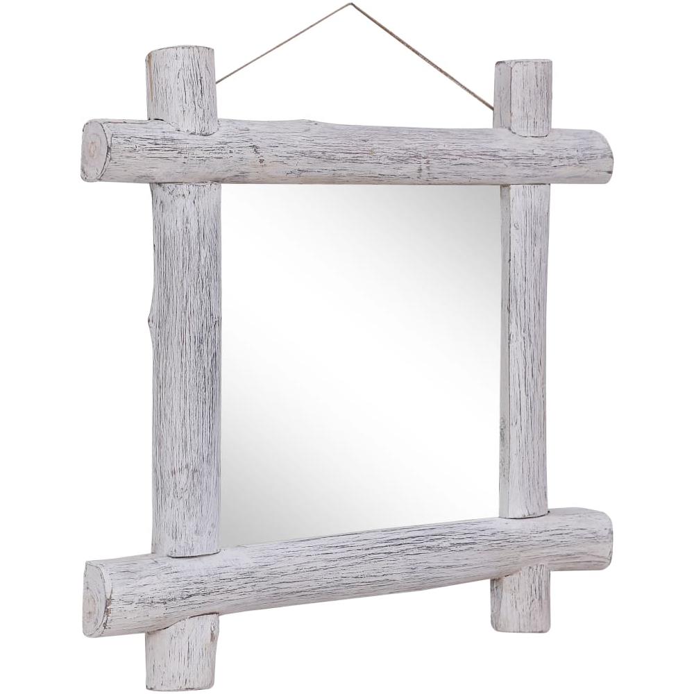 Specchio Con Tronchi Bianco 70x70 Cm Legno Massello Di Recupero - Foto 1