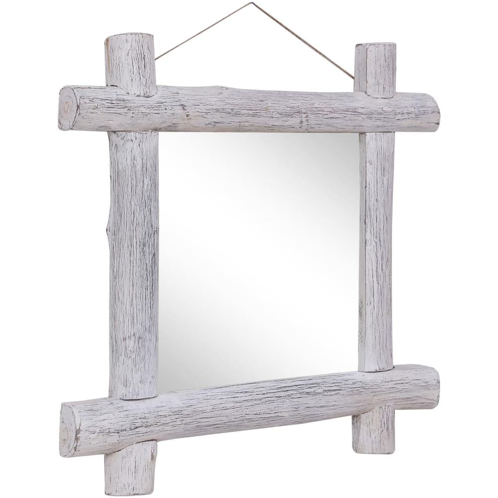 Specchio Con Tronchi Bianco 70x70 Cm Legno Massello Di Recupero - Foto 2