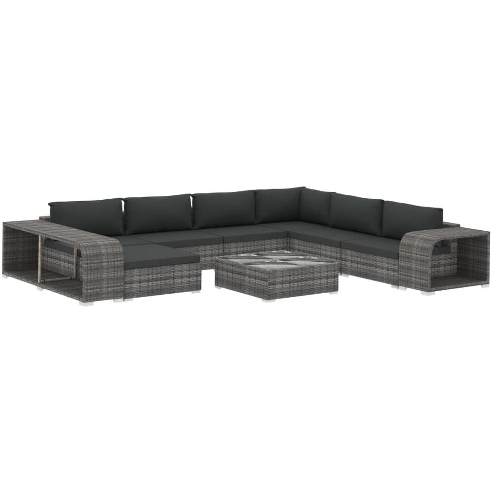 Set Divani Da Giardino 10 Pz Con Cuscini In Polyrattan Grigio - Foto 2