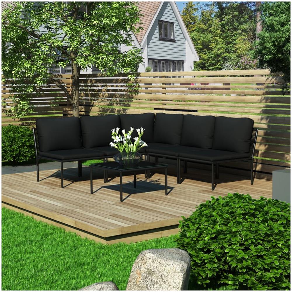 Set Divani da Giardino 6 pz con Cuscini Neri in PVC - Foto 1
