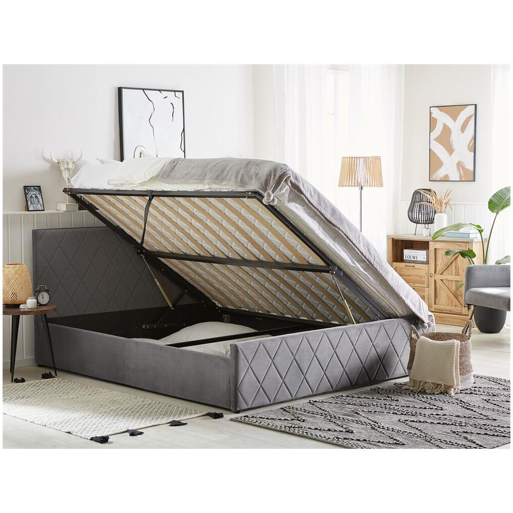 Letto In Velluto Grigio Con Contenitore 160 X 200 Cm Rochefort - Foto 2