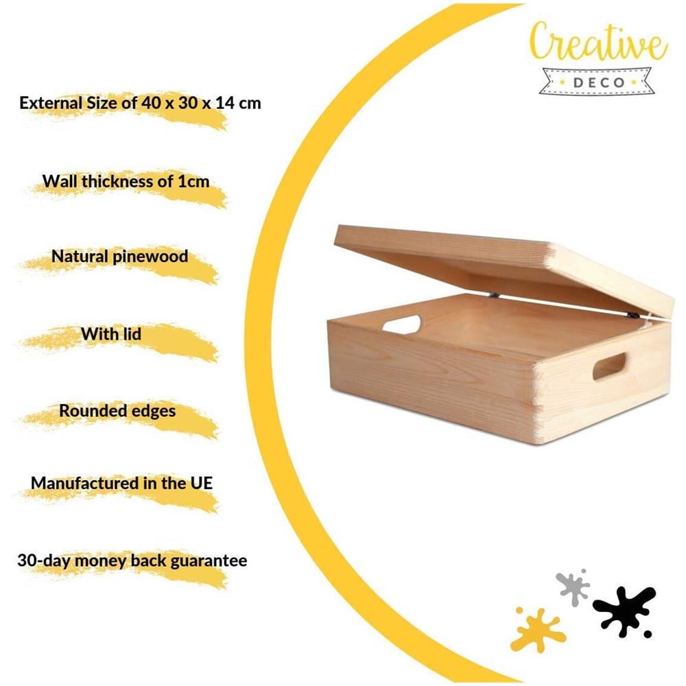 Xl Grande Scatola In Legno | 40 X 30 X 13 Cm | Coperchio E Maniglie | Conteniore Per Documenti Attrezzi Portaoggetti Portagiochi Non Verniciato Da Decorare | Ruvido E Non Levigato - Foto 5