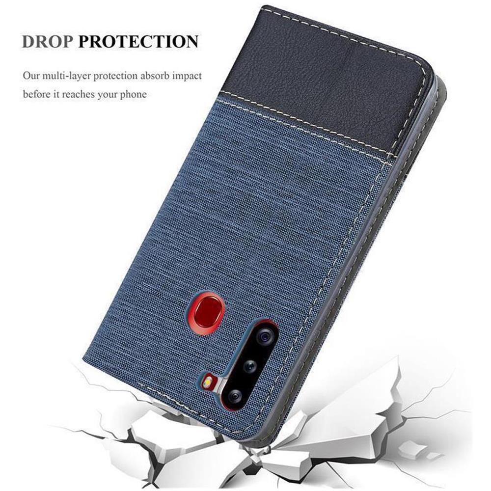 Custodia Compatibile Con Samsung Galaxy A21 In Blu Scuro Nero - Coperchio Protettiva Con Chiusura Magnetica, Funzione Stand E Tasca Per Le Carte - Foto 8