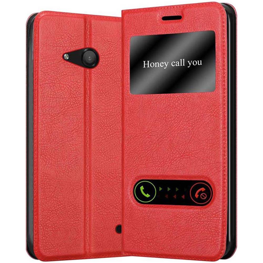 Custodia Compatibile Con Nokia Lumia 550 In Rosso Zafferano - Coperchio Protettivo Con Chiusura Magnetica, Funzione Stand E 2 Finestre Di Visualizzazione - Foto 1