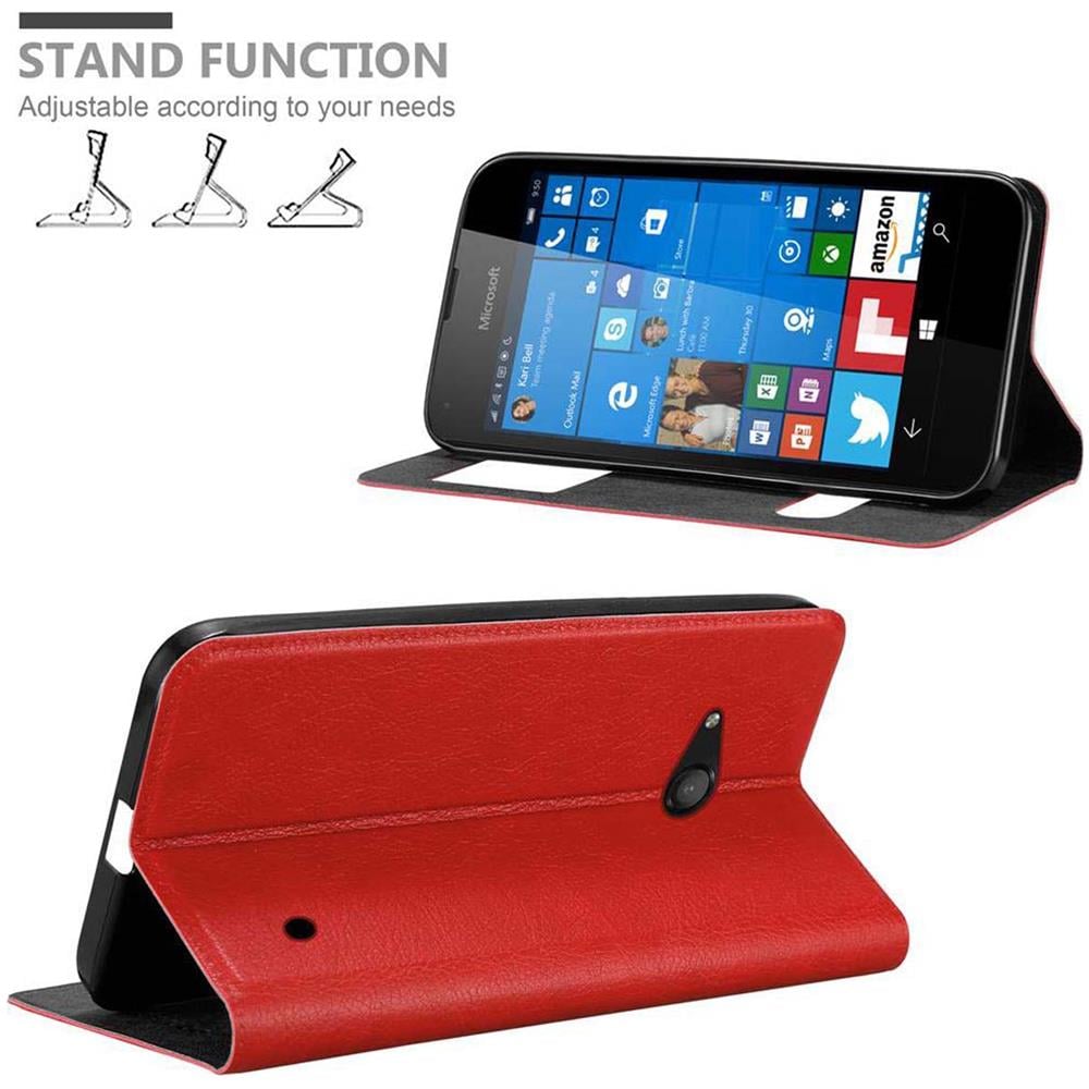 Custodia Compatibile Con Nokia Lumia 550 In Rosso Zafferano - Coperchio Protettivo Con Chiusura Magnetica, Funzione Stand E 2 Finestre Di Visualizzazione - Foto 2