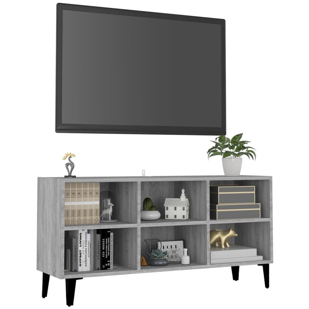 Mobile Tv Con Gambe In Metallo Grigio Sonoma 103,5x30x50 Cm - Foto 3