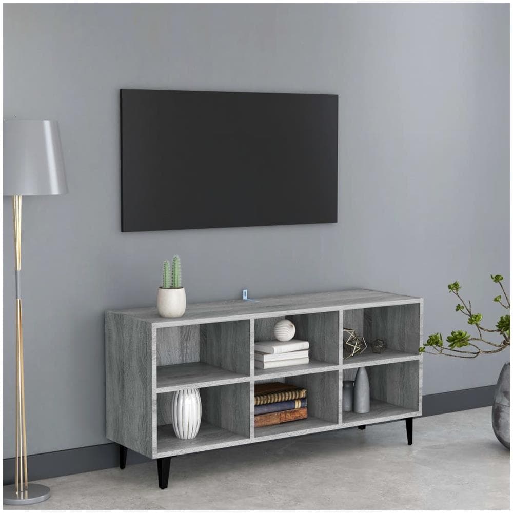 Mobile Tv Con Gambe In Metallo Grigio Sonoma 103,5x30x50 Cm - Foto 1