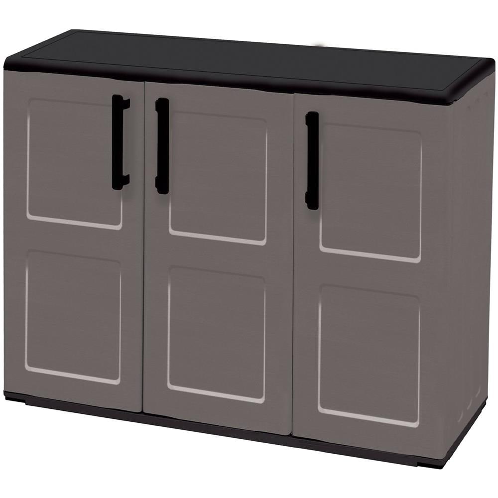 Armadio Da Esterno Gesves, Mobile Balcone Multiuso, Armadietto Outdoor 3 Ante, 100% Made In Italy, 102x37h84 Cm, Grigio E Nero, Finitura Quadri - Foto 2