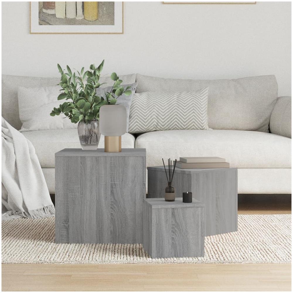 Credenze 3 Pz Grigio Sonoma In Legno Multistrato - Foto 1