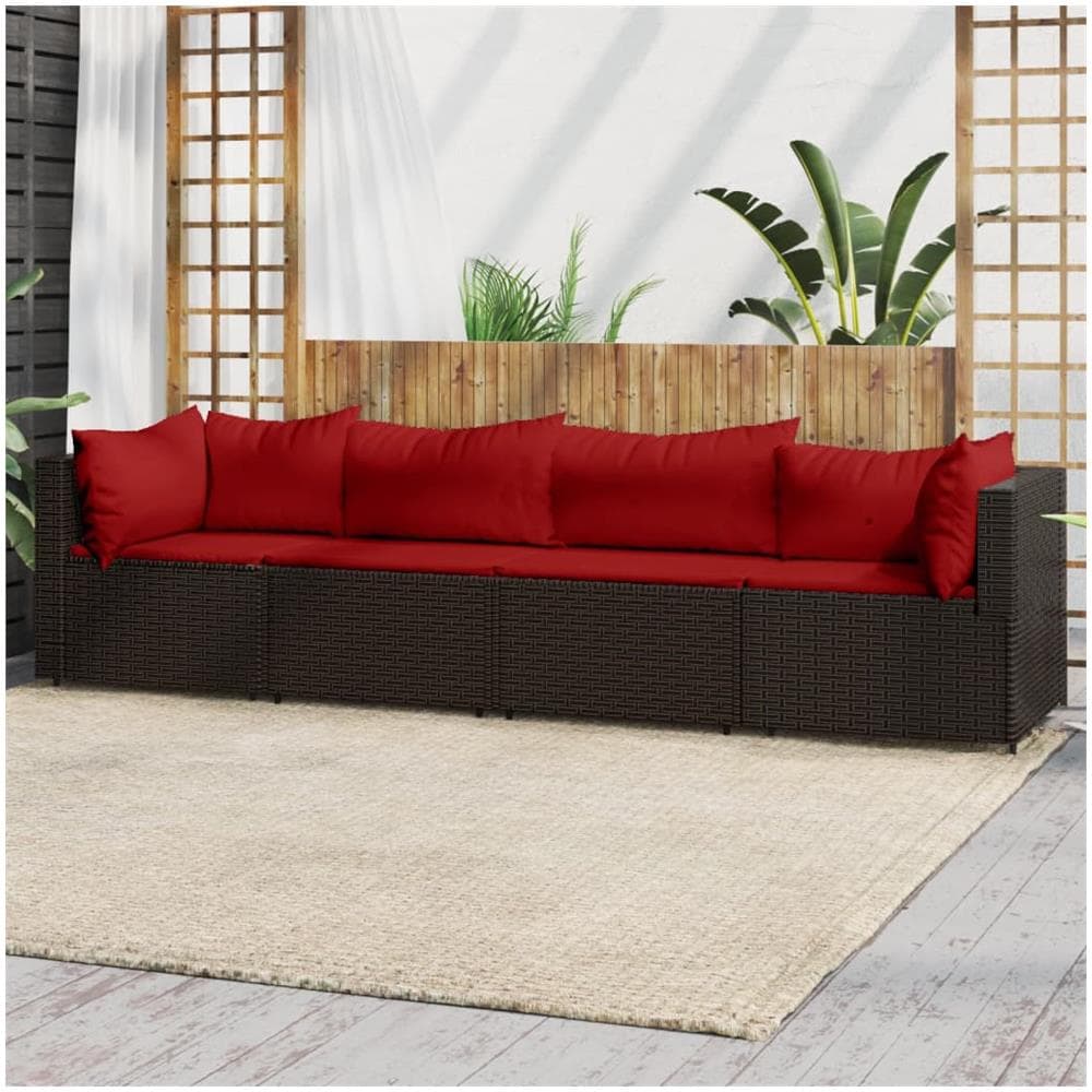 Set Mobili Da Giardino 4 Pz Con Cuscini In Polyrattan Marrone - Foto 1